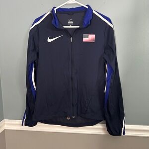 Nike‎ Team USA Track Jacket Womens Small Navy Blue Full Zip Windbreaker Olympics